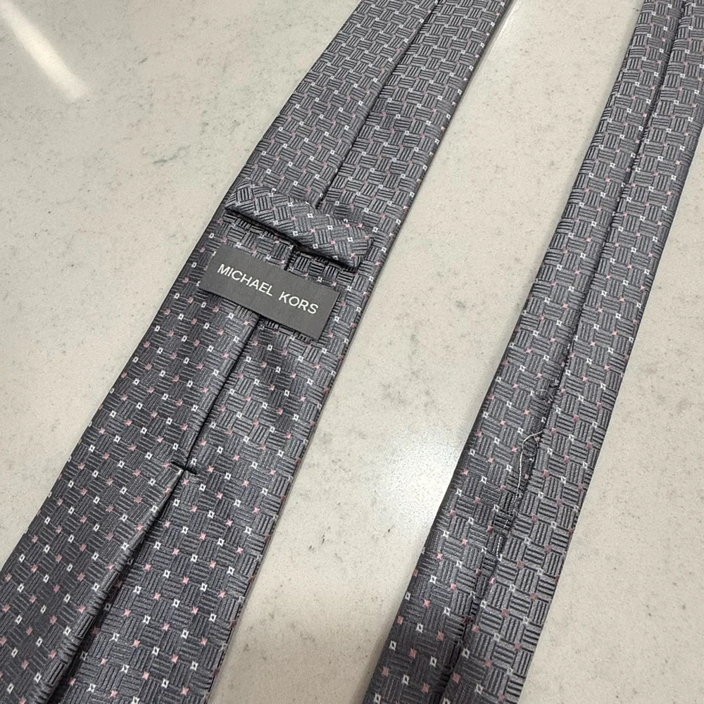 Michael Kors Charcoal Tie with Pink Dot Grid